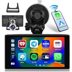 Hikity Portatīvais bezvadu autoradio Apple Carplay Android automašīnā, 5 collu Full HD skārienjūtīgais navigācijas ekrāns Portatīvais CarPlay autoradio ar 4K Dashcam Loop Recording Bluetooth FM raidītājs Aux-in C tipa 64G