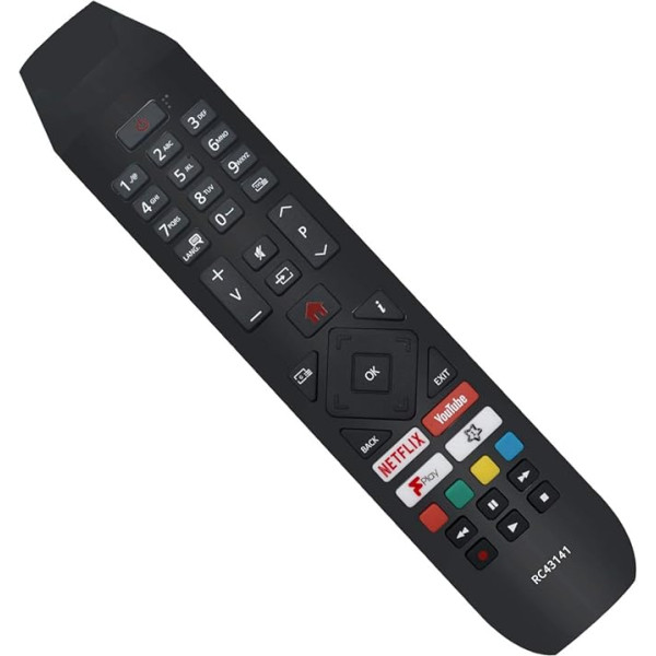 ALLIMITY RC43141 Tālvadības pults aizstāj Hitachi TV ar Netflix YouTube Fplay pogām 50HB26T72UA 50HK25T74U 24HB21T65U 32HB26T61UA 43HB26T72U 43HK25T74U 50HB26T72U 32HB26J61UA 3 2HB26T61U