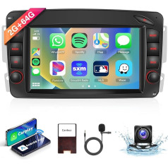 2G + 32G: Apple Carplay 7 collu auto radio 2 DIN Mercedes-Benz W209 Bezvadu Android auto ar Bluetooth/Navi FM/RDS radio/Airplay + AHD atpakaļgaitas kamera/CANBUS