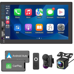 Racodiary Auto radio 2 DIN, saderīgs ar Apple Carplay un Android Car, 7 collu HD skārienekrāns ar MirrorLink, Bluetooth 5.2 auto radio ar aizmugures skata kameru, RDS/AM/FM, USB/AUX/A/V-IN/SWC/Charging