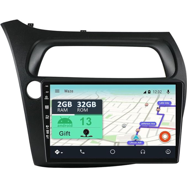 YUNTX [2GB+32GB] Android 12 auto radio ar satelītnavigāciju Honda Civic (2006-2011) 9 collu skārienjūtīgais ekrāns bez kameras DAB/GPS/Stūres rata vadība/MirrorLink/Bluetooth 5.0/WiFi/USB/4G/CarPlay