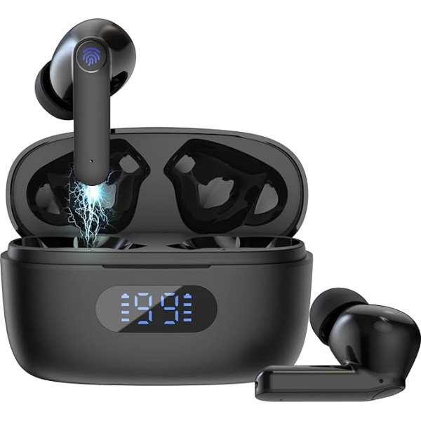 HOTOWON Bluetooth austiņas, Bluetooth 5.1 austiņas ar 4 mikrofoniem, mini bezvadu In-Ear HiFi Stereo, bezvadu austiņas 28 stundas, LED displejs, skārienvadība, austiņas ar trokšņu slāpēšanu iOS ierīcēm