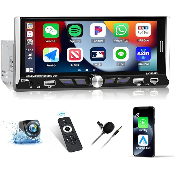 [2+64GB] Single Din Autoradio mit Wireless CarPlay und Android Auto Bezvadu 6,9 Zoll Touchscreen Android 13 Autoradio mit Mirror Link Bluetooth USB EQ FM/RDS Radio SWC+AHD Rückfahrkamera & MIC