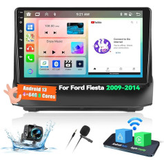 OiLiehu 4+64G 8 Kern Android 13 Doppel Din Radio Carplay Android Auto Autoradio Mit Bildschirm 9 Zoll für Ford Fiesta 2009-2014 Unterstützung Bluetooth GPS FM RDS WiFi DSP/EQ+Rückfahrkamera