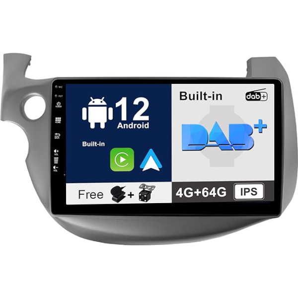 SXAUTO - Iebūvēts DAB - Android 12 IPS auto radio Honda Fit (2008-2013) - Iebūvēts Carplay/Android Car - LED kamera + mikrofons - 4G + 64G - 360-CAM stūres kontrole Fast Boot WiFi AHD - 2 DIN 10.1