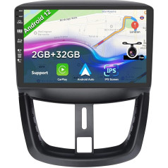 BXLIYER Android 12 auto radio Peugeot 207 (2006-2015) - atpakaļgaitas kamera - 2G + 32G - IPS 9 collu 2 DIN - DAB stūres vadība WiFi Carplay Android auto Bluetooth DSP