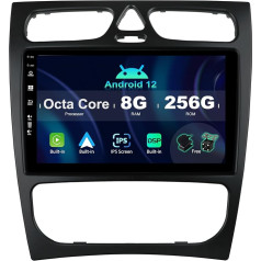 SXAUTO ¦8G+256G ¦ Android 12 IPS auto radio Benz C/CLK klases C-Class W203 (2000-2004) - Iebūvēts Carplay/Android Car/DSP - LED kamera + MIC - DAB stūres vadības ierīce Fast Boot 360-CAM - 2 DIN 9