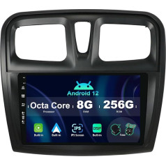 SXAUTO ¦8G+256G¦ Android 12 IPS Autoradio für Renault Logan 2/Sandero 2 /Symbol (2014-2019) - Eingebaut Carplay/Android Auto/DSP - Kamera + MIC - DAB Lenkradsteuerung Fast-Boot 360-CAM - 2 Din 9 Zoll