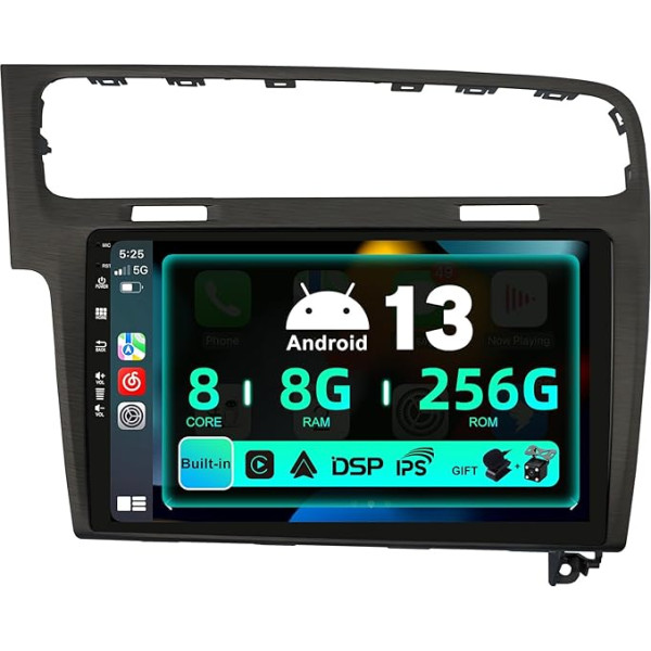 SXAUTO ¦ 8G + 256G ¦ Android 13 IPS auto radio Golf 7 (2013-2018) - Iebūvēts Carplay/Android Car/DSP - LED kamera + MIC - DAB stūres vadības ierīce Fast Boot 360-CAM WiFi - 2 DIN 10,1 collas - Pelēks