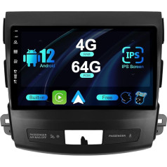 SXAUTO Android 12 IPS auto radio Mitsubishi Outlander (2008-2015) - Iebūvēts Carplay/Android Car/DSP - LED kamera + MIC - 4G + 64G - DAB 360-CAM vadība no stūres rata Fast Boot WiFi AHD - 2 DIN 9