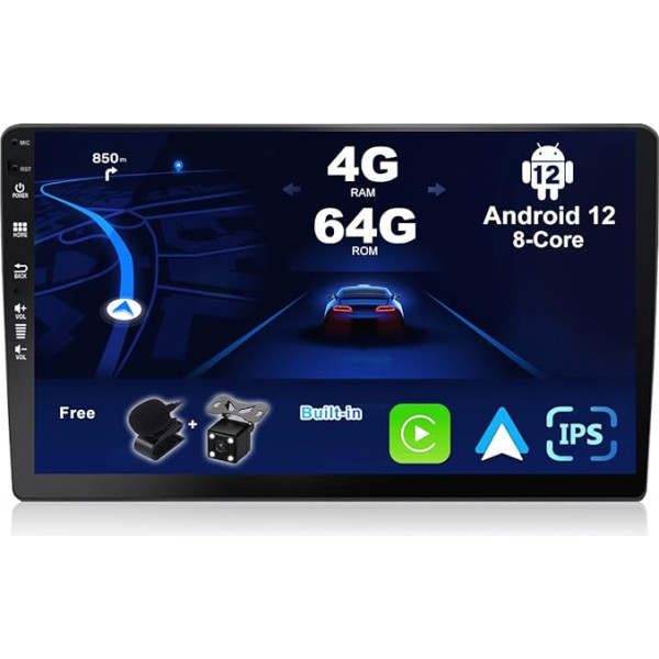 BXLIYER Android 12 IPS Universālais auto radioaparāts - 4G + 64G - Iebūvēts DSP/Carplay/Android Car - LED kamera + mikrofons - 9 collu 2 DIN - Vadāms no stūres DAB Fast Boot 360 kamera AHD WiFi