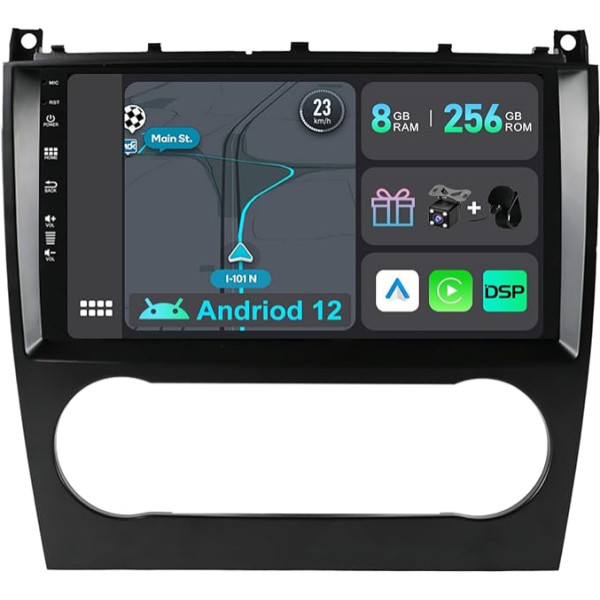 YUNTX [8GB + 256GB] Android 12 auto radio priekš Benz C klases W203 W209 C180 C200 CL203 C209 (2004-2007) [Integrēts CarPlay/Android Car/DSP/GPS]-9 collu IPS Touch Screen CAM + MIC-DAB/Mirror