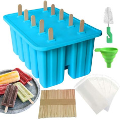 Homeleo Blue Silicone Ice Lolly 10 dobumu atkārtoti lietojams mājās gatavots saldējums Icelollymoulds ar 50 Ice Lolly 50 Ice Lolly 50 Ice Lolly 50 Ice Lolly piltuve tīrīšanas birste