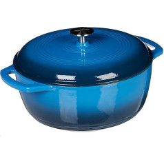 Amazon Basics Round Casserole Dish, Enamelled Cast Iron, 5.6 Litre, Blue