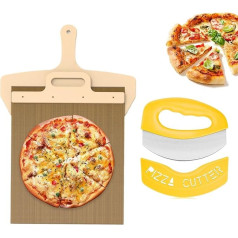 WIOONI 58x30cm bīdāmā picas miziņa, Schiebe Pizzaschaufel mit ergonomischem Pizzaschneider, Das Original für perfekte Pizzaübertragung, Ideal für Pizzaliebhaber