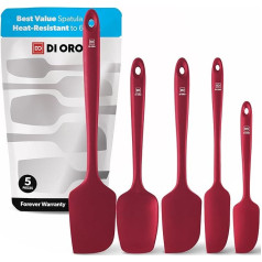 DI ORO® Seamless Series Spatula Silicone Set - 315°C karstumizturīgs mīklas skrāpju komplekts - silikona virtuves piederumu komplekts, kas nav lipīgs un ir drošs pārtikas produktiem (5 gabali, sarkans)