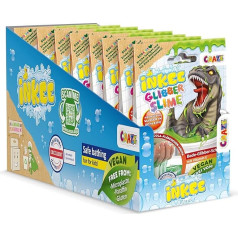 INKEE Bath Slime Dino 10er Set - Bade-Glibber Schleim mit Vitamin E, neon-grünes Badepulver mit Cola Gummies Aroma, komplettes Verkaufsdisplay 10x 100g Schleimpulver