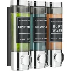 Cabo Deseado Duschseifenspender, Wandmontage, 3 Kammer-Shampoospender für Dusche, mit 5 Etikettenaufklebern, 3 x 300 ml, Shampoo und Spülung, ohne Bohren, für Hotel, Badezimmer, Einkaufszentrum