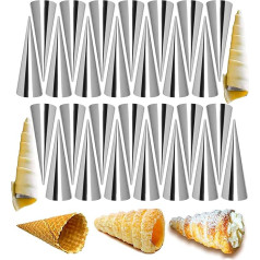 WishesMar Set of 30 Stainless Steel Iridescent Curl Moulds Small Foam Roll Moulds Non-Stick Cannoli Moulds Set Cream Horn Molds Cake Pastry Spiral Baking Moulds Baking Accessories - Length 8.6 cm