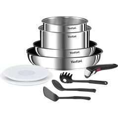 Tefal Ingenio Emotion L8971S04 10 gab. virtuves piederumu komplekts, pannas, katli, hermētiski vāciņi, noņemams rokturis, indukcija, nerūsējošais tērauds, saliekams kaudzē, nesadalāms pārklājums, var mazgāt trauku mazgājamā mašīnā