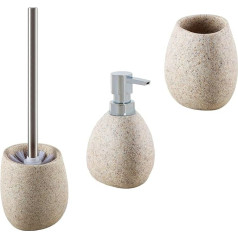 iubihome - Badezimmer Zubehör Set Sandfarben, Luxuriöses 3-teiliges Bad Accessoires mit Toilettenbürst, Seifenspender und Zahnbürstenhalter