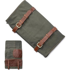 Angus Stoke XXL Messertasche mit 16 Fächern & viel Stauraum – Multifunktionstasche & Werkzeugtasche aus Canvas & Leder – Messer Rolltasche Marc (Olive Green)