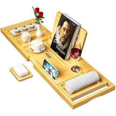 Badewannenablage Ausziehbar 72-101 cm - Bamboo Bathtub mit Ständer und Stift für Tablets und Telefone - Wein Halterung Badewanne - Vannas galdiņš - Tablet Halterung Badewanne