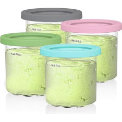 AUMUA Pack of 4 Containers for Ninja CREAMi Ice Cream Maker Ice Cream Maker NC300EU NC300 NC301 NC299AMZ Series Cups with Lid Accessories (Original Series, Blue/Pink/Lime/Grey)