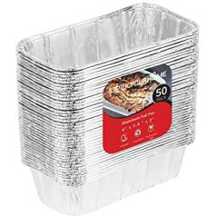 Alumīnija veidnes Mini Loaf Tins (50 gab. iepakojumā), 450 g alumīnija folijas pannas, mazas plātsmaizes pannas - 1 kg vienreizlietojamas cepamās pannas, kas lieliski piemērotas kūku, maizes klaipu cepšanai - 6 x 3,5 x 2