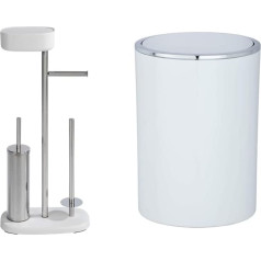 WENKO Rivazza Stand Toilet Set with Box, 17 x 72.5 x 32 cm, White & Cosmetic Bin Inca 5 Litres, Мусорная корзина с крышкой для гостевого туалета, Корзина для ванной комнаты с откидно