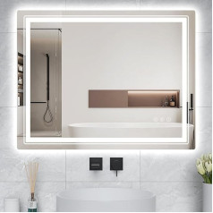 Iycorish Premium LED-Badezimmerspiegel mit Touch-Schalter, verstellbar, 3 Farbmodi und Anti-Beschlag-Pad, ideal für modernes Badezimmer, horizontal/vertikal (60 x 80 cm)