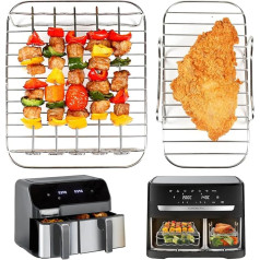 BYKITCHEN Heißluftfritteuse Zubehör für Philips Dual Basket 3000-Serie, 9L/Tefal 5,2/3,1 L Easy Fry, 2 Stück Luftfritteusenständer mit 5 Spießen,Air Fryer Zubehör für Tefal EY9018/Philips NA350/00