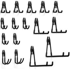 PYBTOOL Garage Hooks, Heavy Duty Garage Storage Hooks for Multipurpose, Steel Wall Mounting Hooks, Garden Tool Storage Organiser (16 Piece Assortment)