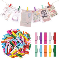 Xinzistar Mini Clothes Pegs, Small Plastic Pegs, Hanging Photo Clips, Plastic Clothespins, Small Photo Clips, Multicolor for Photos, Arts and Crafts, Parties, Pack of 100