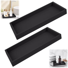 2 Stück Silikon Badezimmer Tablett Schwarz Ablageschale Kleines Tablett Deko Tablett Schwarz Modern Deko Tablett Platte Bad Tablett Rechteckig für Tücher Kerzen Handtuch Seife Pflanze Schmuck(20x10cm)