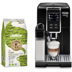 De'Longhi Dinamica Plus ECAM 370.70.B & Lavazza kafijas pupiņu komplekts, pilnībā automātisks kafijas automāts ar LatteCrema piena sistēmu un krāsu displeju, ieskaitot 1 kg Lavazza ¡Tierra! Planētai, melns