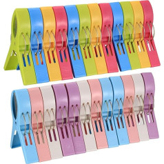 24 Pieces Plastic Clothes Pegs, Beach Towel Clips, Hanging Pegs, Stroller Clips, Quilt Clips for Beach Chairs, Pool Towel Clips for Chairs, Laundry, Pool, Sand