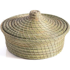 DARIDO Halfa Storage Basket, 23 x 10 cm, Hand Carved Fruit Basket, Organiser Kitchen, Bathroom Storage, Traditional Round Baskets with Lid, Decorative Braided Basket