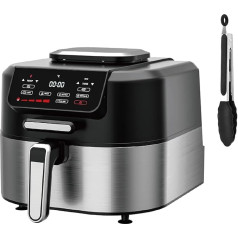 Lellaluka Fritteuse Grill ohne Öl - Heißluftfritteuse 6L mit bis zu 265 °C, integriertes Thermometer, 1700W, geringer Fettgehalt, ohne Rauch, Airfryer & Smokeless Grill mit 5 Kochprogrammen