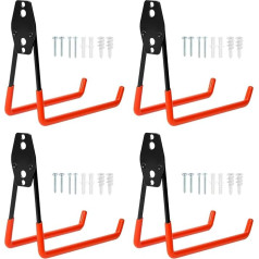 Faankiton Pack of 4 Wall Hooks Garage, Heavy Duty Garage Hooks, Double Hooks Garage, Garage Storage Hooks for Organising Ladder, Hose, Bicycles, Power Tools Bulky (Large, Orange)