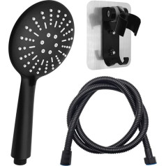 Black Shower Head Hand Shower with 1.5 m Hose and Hand Shower Holder with 3 Jet Types Water-Saving Shower Head Multifunctional Shower Head