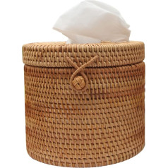 Yinuoday Rattan Tissue Box Round tualetes papīra turētājs ar vāku virtuvei, vannas istabai, tualetei