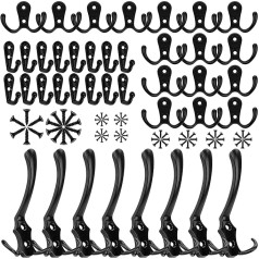 Coat Hooks Wall 40 Pieces Coat Hooks Vintage 16 Hooks for Screws 16 Double Wall Hooks 8 Three Key Hooks Bronze Coat Hooks Wardrobe Retro with 40 Screws for Bathroom Kitchen Office Bedroom