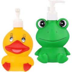 EXCEART 2 bērnu ziepju dozatoru komplekts Cartoon Frog Frog Duck Animal Hand Soap Pump Dispenser Bottles Body Lotion Shampoo Shower Gel Dispenser 300 ml for Kitchen Bathroom