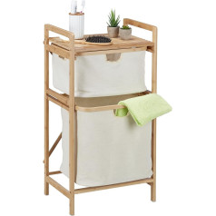 Relaxdays Laundry Basket Shelf Bamboo Laundry Sorter 2 Compartments H x D 85 x 44 x 33 cm Bathroom Shelf with Laundry Hamper Natural / Beige