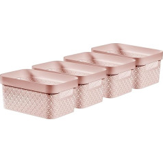 CURVER Terrazzo 4.5 Litre Small Rectangular Storage Basket, Pack of 4, Pink