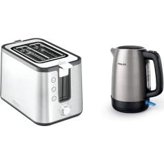 Krups KH442D Control Line Premium Toaster, Stainless Steel, 2 Short Slots for 2 Slices, 850 W Silver/Black & Philips Domestic Appliances HD9350/90 Kettle, Stainless Steel, 1.7 Litres, Black