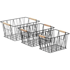 Amazon Basics Set of 3 Rectangular Wire Storage Baskets - Standard Black