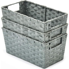 EZOWare Set of 3 Woven Paper Rope Storage Boxes for Make-Up Accessories - 30 x 17 x 14 cm, Grey