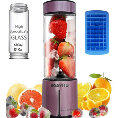 Portable Smoothie Blender, ROSEVIEW Glass Bottle, Mini USB Rechargeable Handshake Cup, Wireless Personal Smoothie Maker, Fruit Blender